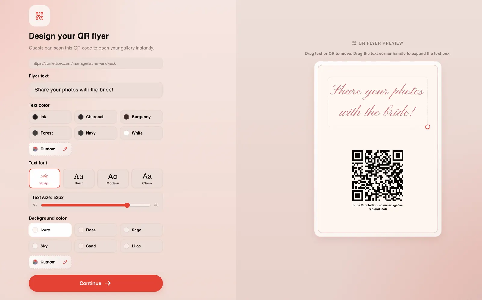Affiche de mariage personnalisée avec un QR code vers la galerie photo